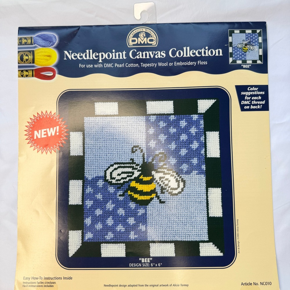 DMC Bee Needlepoint Canvas Collection 6 Inch NC010 Alicia Tormey Vintage 2003